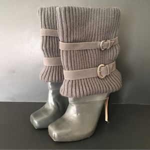 Bakers "Cashmere" Fold Over Sweater Top Mid Calf Platform Boots Gray 7.5 Buckle